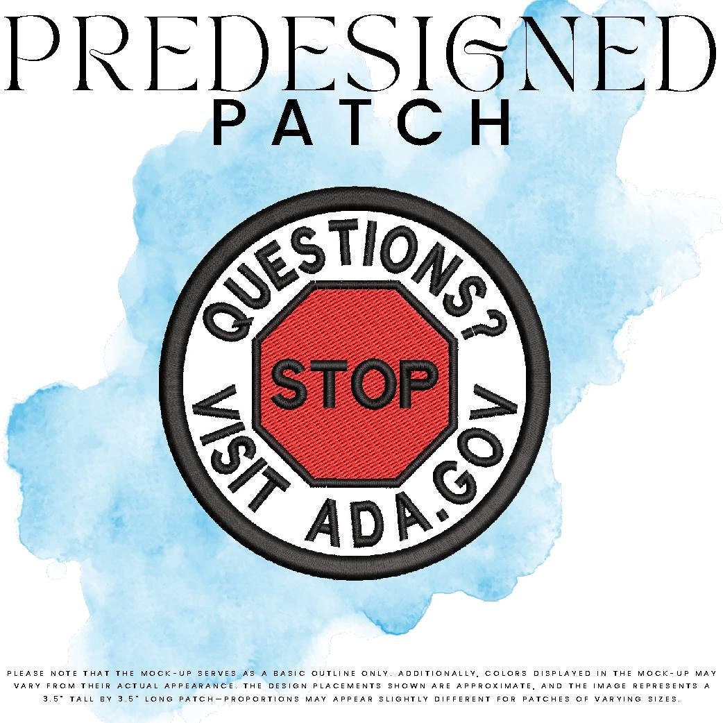 QUESTIONS? VISIT ADA.GOV-STOP SIGN (filled in)