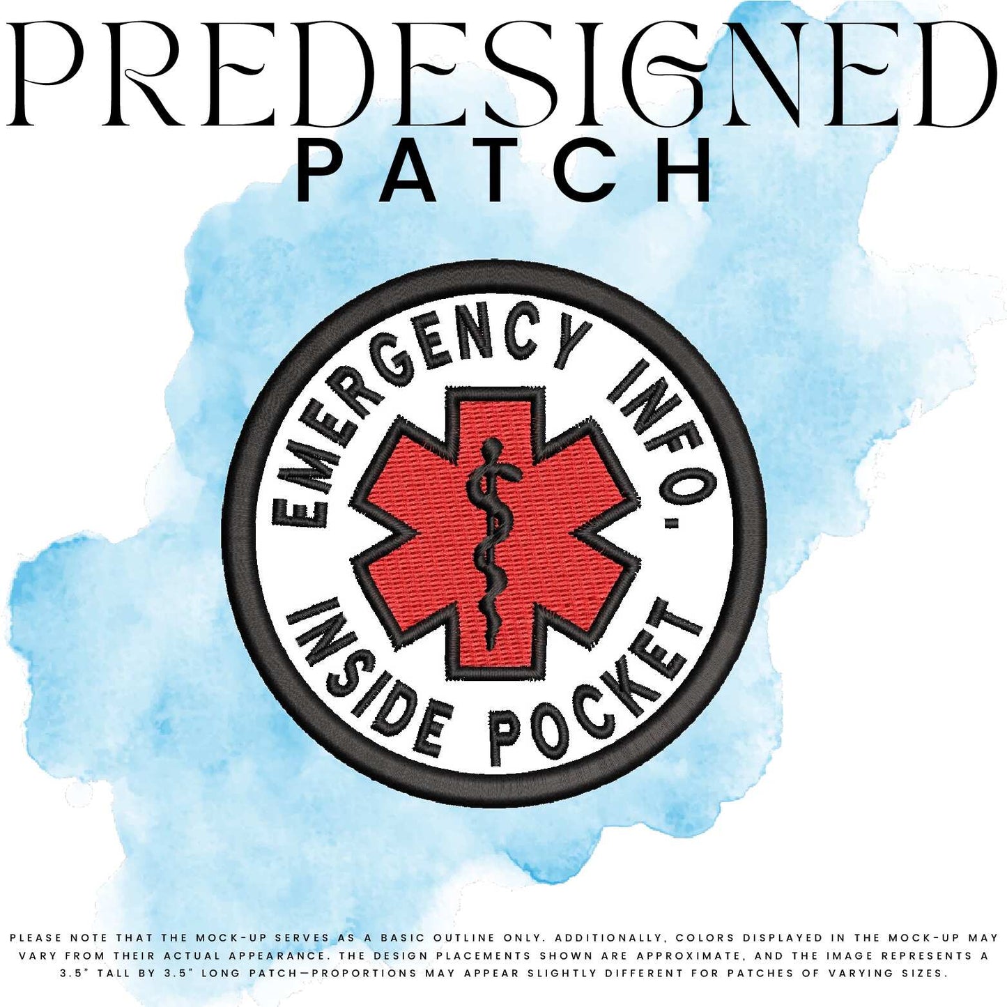 EMERGENCY INFO. INSIDE POCKET-MEDICAL SYMBOL (filled in)