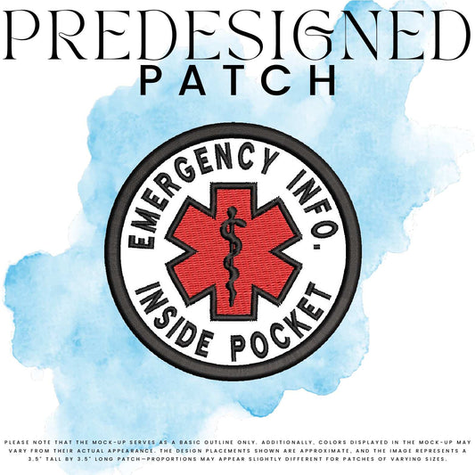 EMERGENCY INFO. INSIDE POCKET-MEDICAL SYMBOL (filled in)
