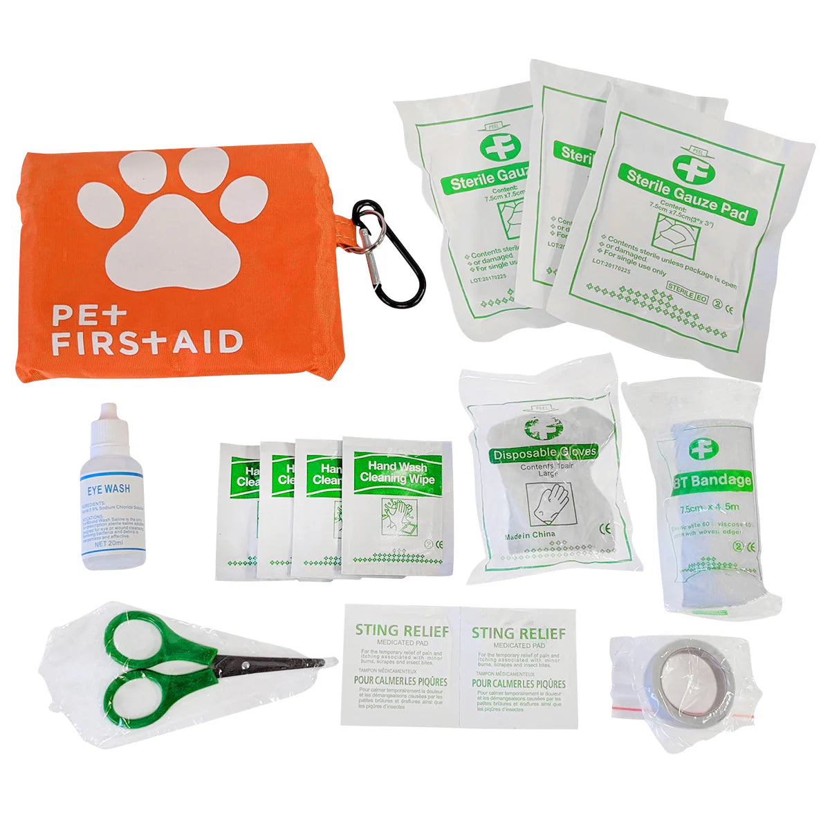 19-Piece Pet First Aid Kit with Carabiner: Essential Gear