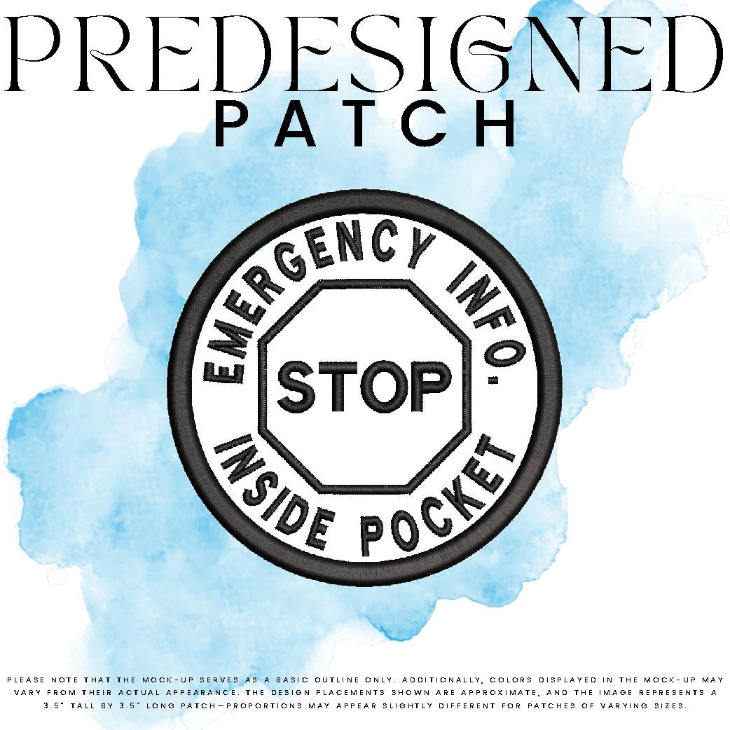 EMERGENCY INFO. INSIDE POCKET-STOP SIGN (appliqué)